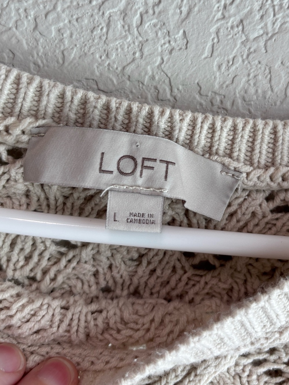LOFT Pointelle Open Knit Sweater Cream Beige Women’s Size Large - Picture 3 of 5